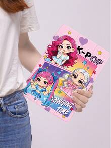 1pc Pink K-Pop Anime Girl Pattern Tablet Protective Case, Tri-Fold Stand Protective Shell, Compatible With IPad/Compatible With IPad 10.2 Inch Pro 2021/2020 / (A16) 11 Inch 11th Gen 2025/10th Gen, Galaxy Tab A8 10.5 Inch 2022, Matepad 10.4/ Tab Best Christmas Gift For Family And Friends, Gift For Kids / Gift For Family - Multicolor - View 5