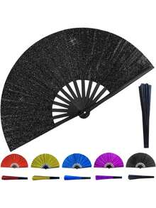 Großer faltbarer glänzender Handfächer, wasserdichtes Material, geeignet für Tai Chi, Familientreffen, Konzerte, Abschlussfeiern, Schulanfang, Tanzaufführungen, Dekorationen, Hochzeiten, Geburtstage, Valentinstag, Geburtstagsmotto-Aufführungen, Festivals - Mehrfarbig - Übersicht 3