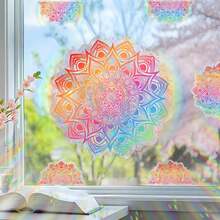 Pegatina de ventana de círculo mágico de prisma arcoíris, calcomanía reutilizable de adherencia estática captadora de luz solar, película de ventana de cristal de estrella colorida, pegatina de ventana refractora de luz sin adhesivo, decoración del hogar misteriosa y removible - Pegatina para ventana con diseño de círculo mágico y arcoíris - Ver 3