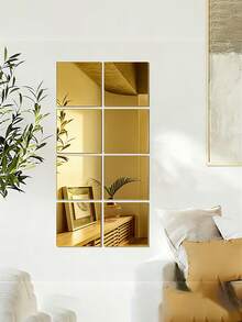 Ensemble de 4, autocollants muraux en miroir acrylique carré doré, 25 cm, accents muraux décoratifs en acrylique auto-adhésifs et amovibles DIY, convient pour le salon, la chambre et le mur du canapé, décoration de la maison; miroir doré pleine longueur, miroir de maquillage - Autocollant miroir acrylique - Voir 4