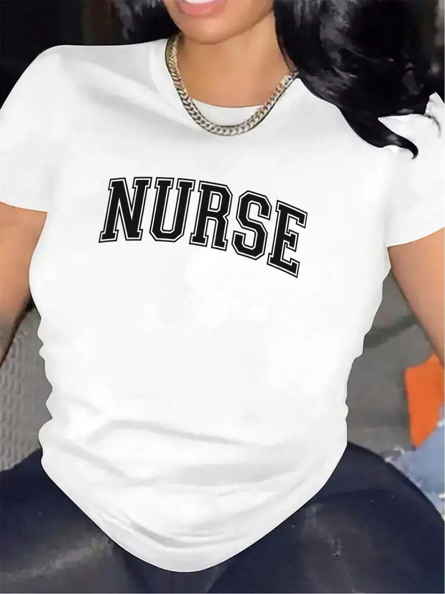 Camiseta moderna y minimalista de poliéster para enfermeras de hospital, duradera y cómoda, de manga corta, con diseño elegante, adecuada para diversas ocasiones, de tela suave y material tr - Negro - Ver 1
