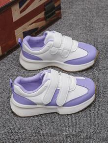 1 Pair Girls' All-Season Casual Sneakers, Suitable For School, Outdoor, Daily Wear, Hook And Loop Closure, Comfortable, Breathable, Non-Slip, Flat Bottom Kids' Sports Shoes - Purple - View 7