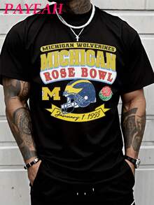 PAYEAH 1999 Rose Bowl Michigan Wolverines Vintage Style Heavyweight Cotton T-Shirt (One Piece Only), 100% Cotton, 220g - 黑色 - 查看 1