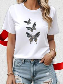 ropa de mujer3388 #   Elegante Camiseta Blanca de Manga Corta para Mujer, Camiseta de Verano a la Moda para Viajes, Citas, Regalo, Vacaciones, Playa, Blusa de Mujer - Blanco - Ver 1