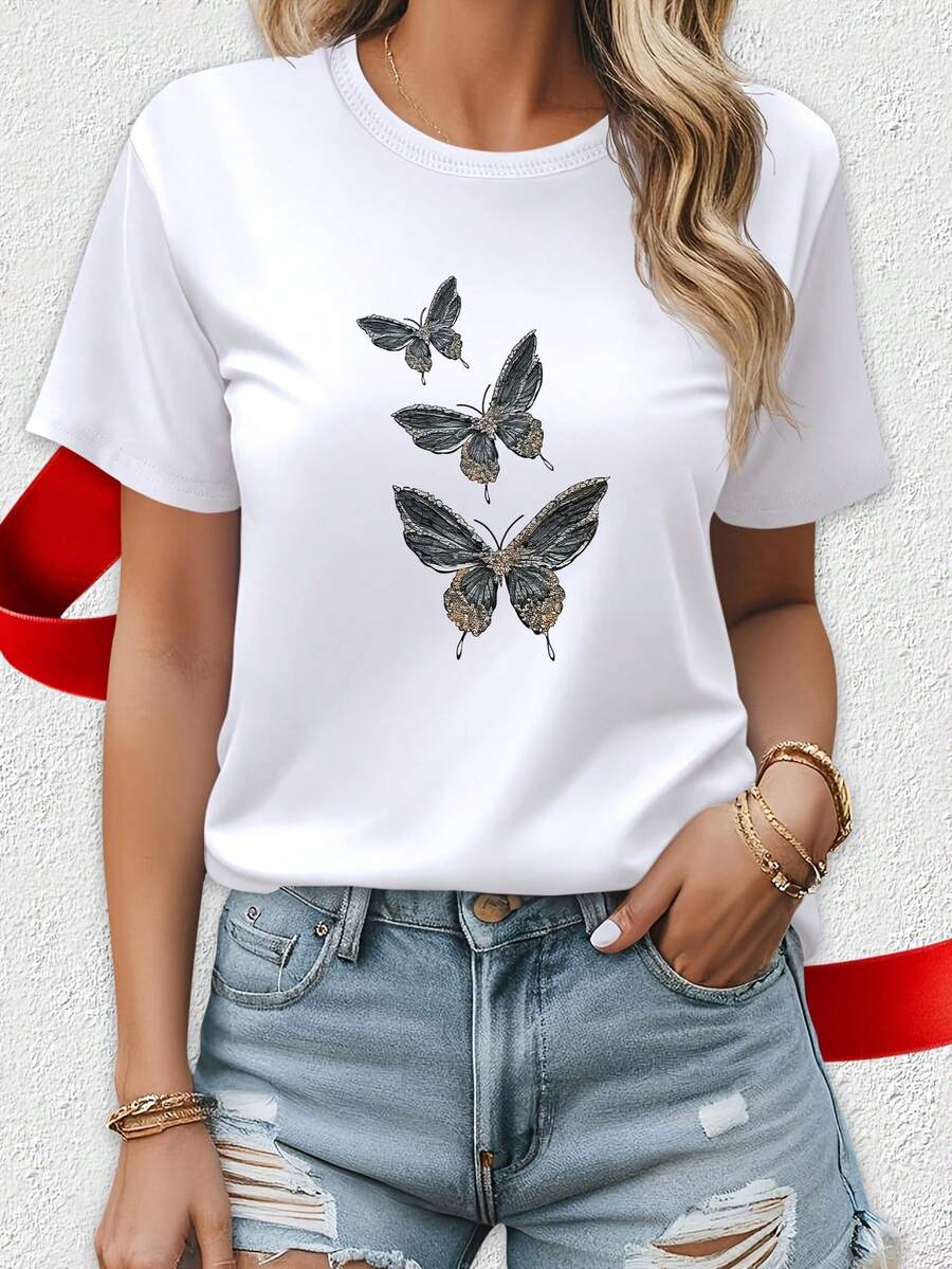 ropa de mujer3388 # Elegante Camiseta Blanca de Manga Corta para Mujer, Camiseta de Verano a la Moda para Viajes, Citas, Regalo, Vacaciones, Playa, Blusa de Mujer - Blanco - Ver 1