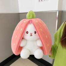 趣味雙面草莓兔子毛絨玩具 柔軟蓬鬆 全矽膠身體矽膠娃娃 絨毛動漫公仔 填充動物泰迪熊 辦公桌配件 房間裝飾 萬聖節 紓壓捏捏樂 - 彩色 - 查看 2