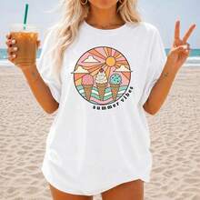 Holiday T-Shirts, Pastel Ice Cream Cone Design T-Shirt - Retro Summer And Beach Style, Soft - 白色 - 查看 1