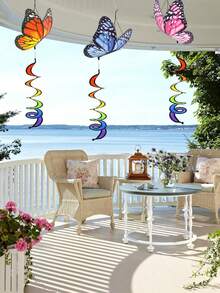 3/1pc Colorful Butterfly Decorative Hanging Rotating Windmill, Outdoor Kindergarten Project Activity Yard Decoration - A - View 2