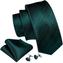 Dark Green Wave Necktie Matching Combo Set, Deep Tone Accessories For Business Meetings, Reception And Formal Parties - Dark Green - View 3