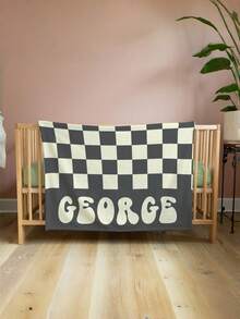 1pc Personalized Text Flannel Blanket, Customizable With Your Name, Multiple Colors Available, Plaid Pattern Design, Soft And Warm Commemorative Blanket, Perfect For Holiday Gifts To Classmates, Friends And Family, Suitable For Napping And Camping - Multicolor - View 5