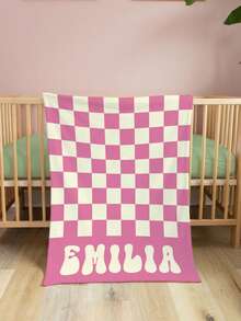 1pc Personalized Text Flannel Blanket, Customizable With Your Name, Multiple Colors Available, Plaid Pattern Design, Soft And Warm Commemorative Blanket, Perfect For Holiday Gifts To Classmates, Friends And Family, Suitable For Napping And Camping - Multicolor - View 4