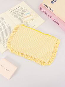 Korean Ins Cosmetics Bag Seersucker Striped Makeup Bag Ruffle Decor Make Up Bag Multi Color Zipper Cosmetic Storage Pouch Portable Travel Wash Bag - Multicolor - View 17