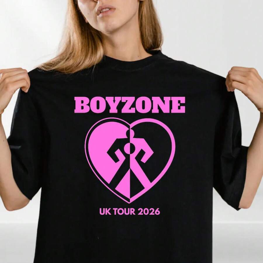 Camiseta Unisex con Diseño Gráfico de la Gira por el Reino Unido de Boyzone 2026, Estilo Retro para Fanáticos de la Música - Negro - Ver 1
