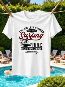 Western-Surf-T-Shirt für den Sommer, 100 % Baumwolle, lockere Passform, lässig, bequem, mit einzigartigem Grafikdruck. - Weiss - Übersicht 2