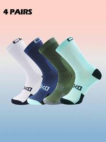 4 Pairs Unisex Sports Cycling Socks, Suitable For Cycling, Running, Hiking, Gym, Tennis, Golf, Work. - Multicolor - View 12
