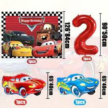 Racing Theme Birthday Party Decoration Set, Racing Checkered Backdrop, Lightning And Matte Foil Balloons And Red Number Birthday Party Decorations - Racing Set - View 12