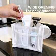 Compact Thickened Mesh Makeup Bag Large Capacity Octagonal Toiletry Organizer Portable Small Item Storage Pouch Minimalist Cosmetic Travel Case For Women Girl Friends Mom Holiday Gifts Home Essentials - Pink - View 4