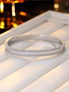 1 pieza Brazalete de mujer de moda de lujo con múltiples filas de circonita, accesorio minimalista elegante y abrible para uso diario - pulsera - Ver 3