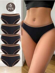 Bragas triangulares sin costuras de cintura baja con ribete de contraste para mujer - Multicolor - Ver 1