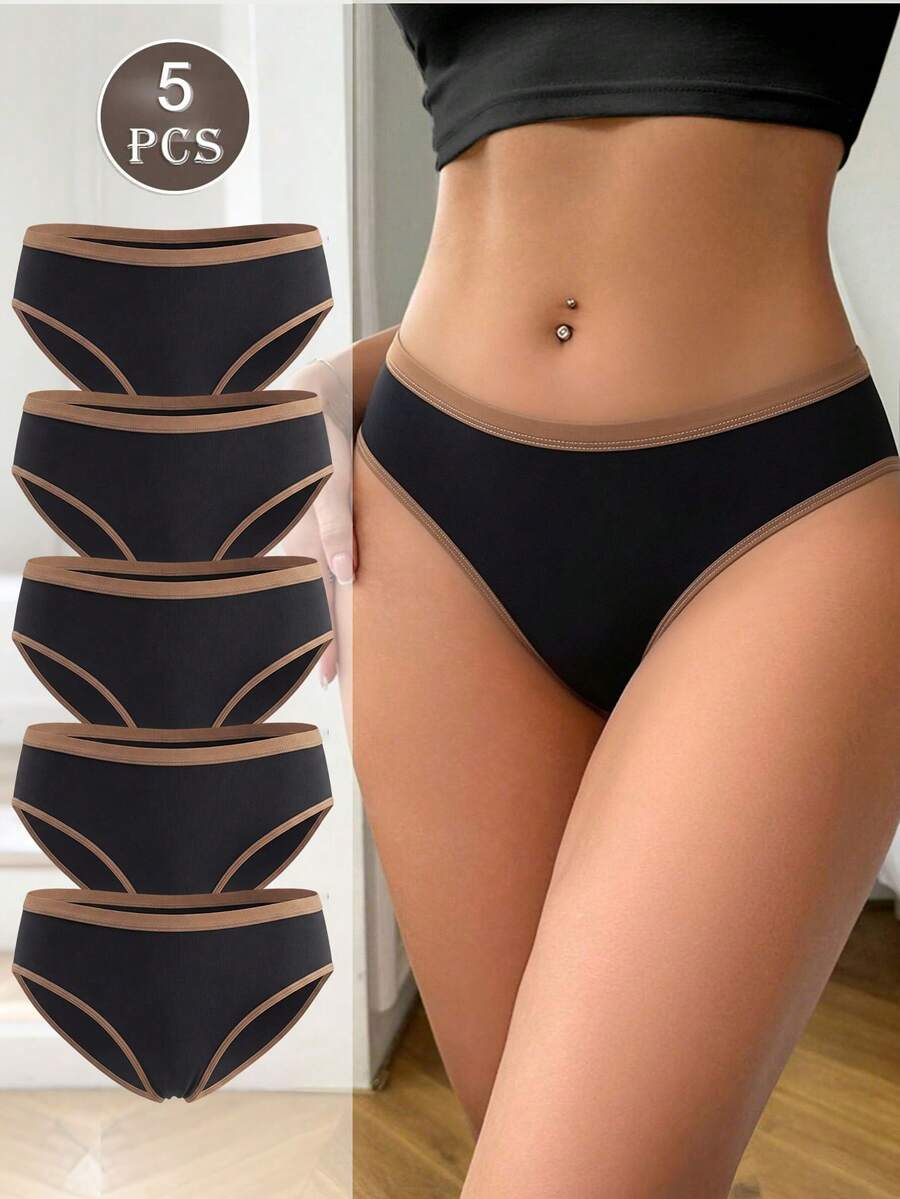 Bragas triangulares sin costuras de cintura baja con ribete de contraste para mujer - Multicolor - Ver 1