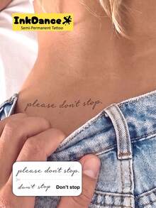 1 Kit "Don't Stop" Revolutionary Technology Tattoos, Semi-Permanent Tattoos, Temporary Tattoos, Long Lasting, Fake Tattoos, Sexy, Seductive, Water-Resistant, Y2K, Authentic Tattoo Look, Plant-Based, Present X005 - Black - View 2