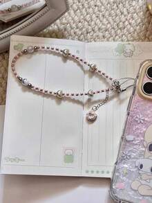 1 Peça Pingente de Telefone com Coração de Rosquinha, Gato e Gravata Borboleta - Corrente de Telefone Feita à Mão com Contas para Pendurar, Corrente Anti-Perda de Câmera para Viagem, Acessório de Bolsa, Chaveiro, Suporte para Estojo de Fone de Ouvido Bluetooth Apple Pro, Presente de Feriado para Mulheres - Multicolorido - Visão 2