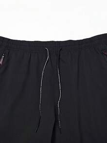 Men's Plus Size Thin Casual Sports Pants, Summer, Drawstring Pocket Zipper Design - Black - View 5