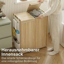 Bamboo Laundry Basket With Removable Drawstring Bag And Side Storage Pockets, 120 L, Natural - Wood Color - View 7