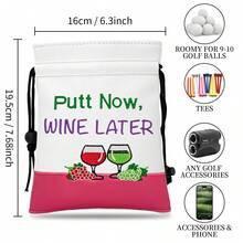 1PC Wine Style Golf Bag With Drawstring Closure, Portable Durable Faux PU Golf Ball Pouch - Premium Accessory For Men Golfers - Perfect Gift - Multicolor - View 9
