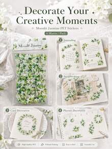 6pcs/Pack Vintage Floral PET Stickers, Botanical Jasmine & Daisy Nail Art Decals For DIY Manicure, Scrapbooking, Journaling, Planner, Photo Album, Card Making & Craft Decoration - Dream Flower Language - View 9