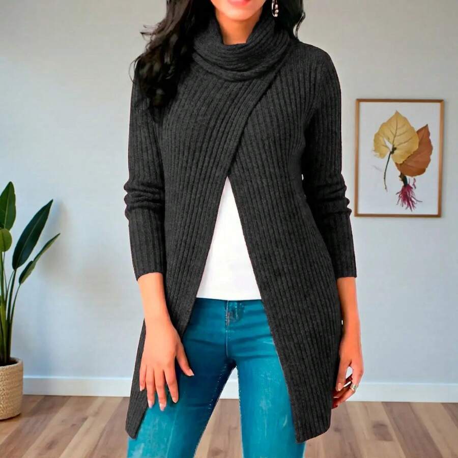 Cárdigans Para Mujer Con Abertura Enfrente Y Cuello Tortuga Cómodo Y De Gran Calidad - Negro - Ver 1