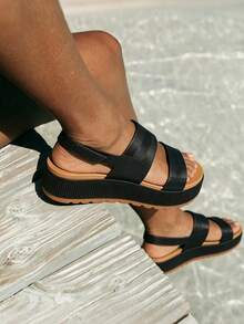 Women's Fashionable Platform Sandals, Casual Elegant Water Sandals, Open Toe Comfortable & Lightweight,Commuter Vacation Summer Beach Walking Sandals - 黑色 - 查看 6