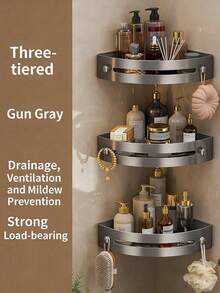 1/2/3pcs No-Drill Corner Shower Caddy, Black/Grey Wall-Mounted Bathroom Storage Rack, Triangular Area Organizer, PP Material, With Drainage Holes, Easy Installation, Suitable For Bathroom - Multicolor - View 12