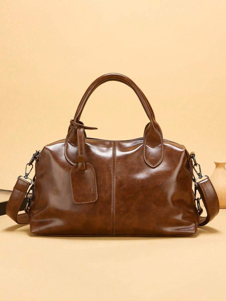 1 Piece Fashionable Women's Shoulder Bag, Suitable As A Mother's Day Gift, Minimalist And Casual Design, Shoulder And Crossbody Bag For Ladies, Bag For Middle-Aged Moms, Leather - 棕色 - 查看 1
