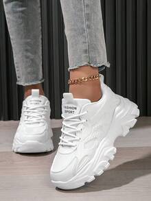 Women's Minimalist New Comfortable Lace-Up Thick Sole Casual Running Shoes, Versatile Personalized Outdoor Street Sports Shoes - White - View 7
