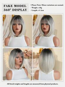 7JHH WIGS 漸層灰色短波波劉海假髮 女款 12英吋直髮合成纖維假髮 深色髮根 無膠耐熱纖維 逼真輕量 日常派對佩戴 - 淺灰色 - 查看 6