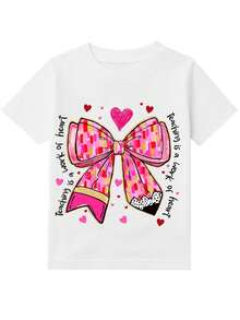 Camiseta de Niños con Lazo Grande y Corazones Estilo Doodle Arte para el Día de San Valentín o Uso Casual - Blanco - Ver 3