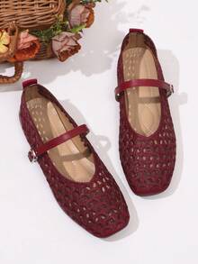 女款平底網布蕾絲鏤空夏季新款芭蕾舞鞋 - 紅色 - 查看 3