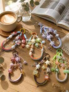 1pc Y2K Style Colorful Beads Zinc Alloy Phone Wrist Strap, Mixed Pendant Keychain, School Backpack Charm - Multicolor - View 1