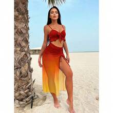 Azul Traje De Baño Sexy Bikini Para Mujer Con Falda 3 Piezas - Naranja - Ver 5