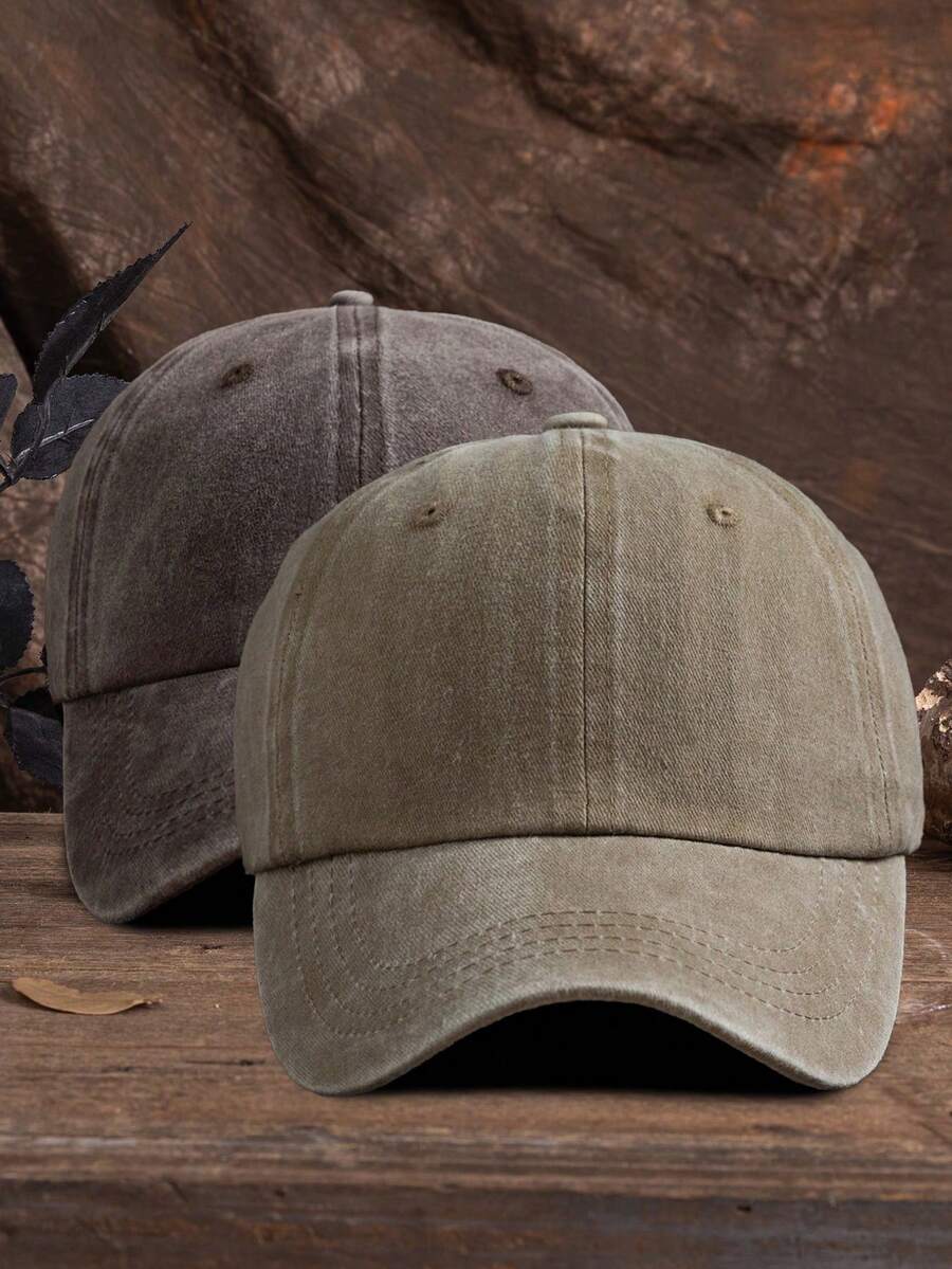 Men's Solid Baseball Cap, Casual - Brown + Khaki - View 1