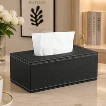 High-End Fashion PU Leather Tissue Box Holder, Black With Cover, Rectangular Napkin Paper Tissue Dispenser, Home/Office/Car Tissue Box Cover Decor Container With Magnetic Bottom (Black) Home Bathroom Decor Bathroom Organizer Fall Decor Back To School - Black - View 1