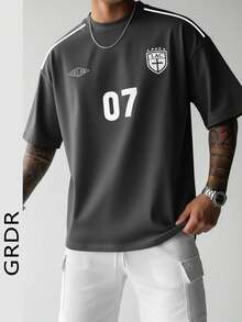 GRDR Men's Summer Fashion Graphic Number Print Short Sleeve T-Shirt, Suitable For Daily Commute And Exercise. - 深灰色 - 查看 1