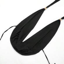 女款性感露背細肩帶黑色兩件式夏季度假海灘套裝，優雅風 - 黑色 - 查看 9