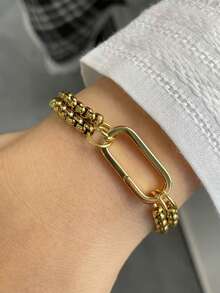 3pcs/2pcs/1pc Elegant Luxurious Horseshoe-Shaped Oval Buckle Women's Bracelet, High-End Vintage Style, Perfect Holiday Gift - Gold - View 5