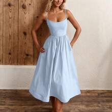 Women's Strapless, Plain-Colored Camisole Dress: Modern, Elegant, And Popular. - Blue - View 1