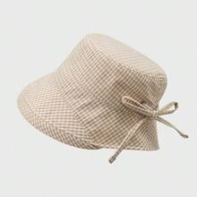 Topi Bucket Tipis untuk Wanita, Topi Bucket Kasual Musim Panas dengan Tepi Gulung Motif Kotak-kotak untuk Belanja Musim Panas, Topi Tanpa Bingkai Warna Polos - Topi Nelayan Wanita - View 9
