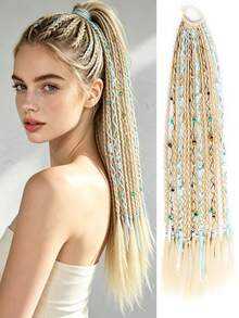 Ekstensi Rambut Ekor Kuda Kepang Gaya Bohemian 24 Inci Bervolume Tinggi Ringan Gaya Viking Ekor Kuda Kepang Panjang dengan Aksesori Rambut Manik-manik - MultiWarna - View 16