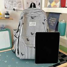 Fashionable Minimalist Vertical Striped Cartoon Backpack Large Capacity Student Women School Bag Casual Backpack - Multicolor - View 4