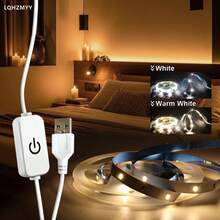 LQHZMYY 1件觸控調光LED燈條,低壓5V,USB供電附觸控開關,長按可調節亮度,6000K白光/3000K暖光,1m/2m/3m/4m/5m/10m多種尺寸,可裁剪且附背膠,適用於縫紉機、電視、電腦背景、浴室鏡氛圍燈、直播補光、櫥櫃、衣櫃、廚房補光 - 觸控開關 - 查看 3